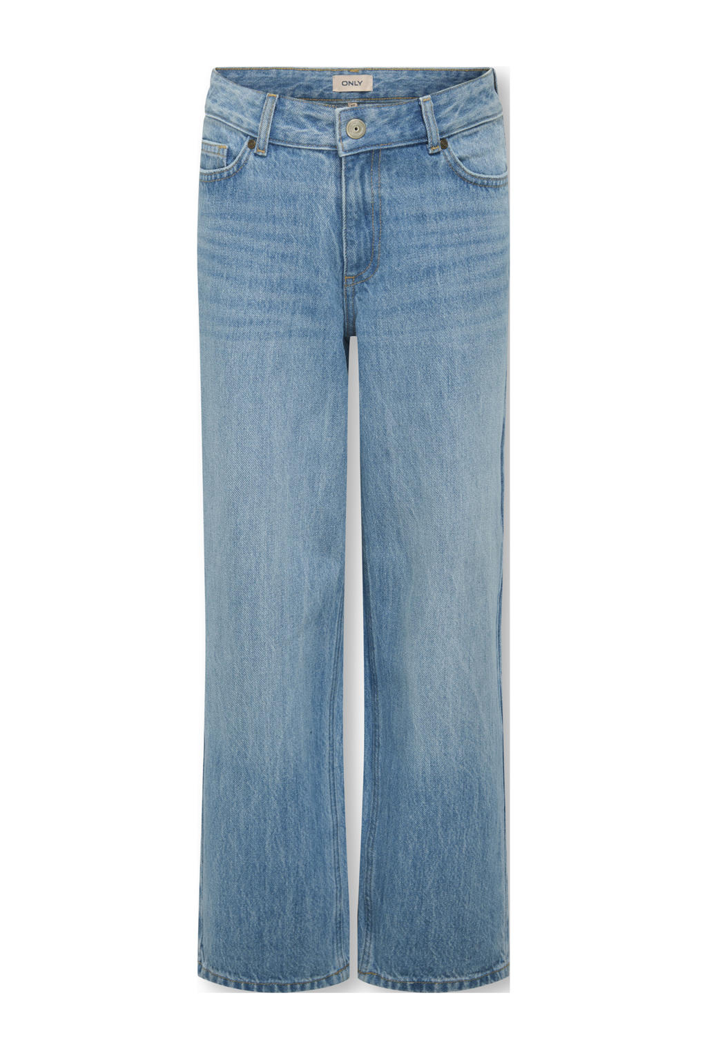 Medium blue denim meisjes KIDS ONLY GIRL baggy high waist baggy jeans van denim met rits- en knoopsluiting en effen