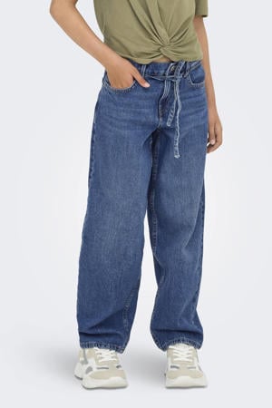 high waist straight leg jeans medium blue denim