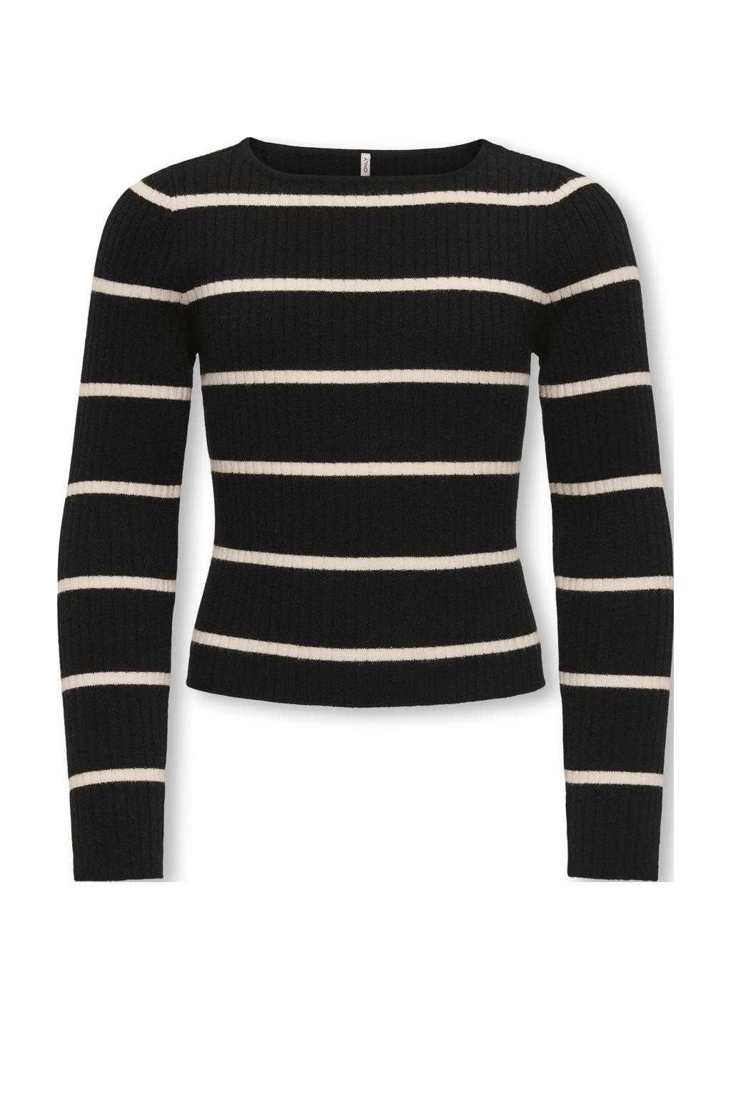 Zwart en ecru meisjes KIDS ONLY GIRL trui rib gebreid van viscose met strepenprint, lange mouwen en boothals