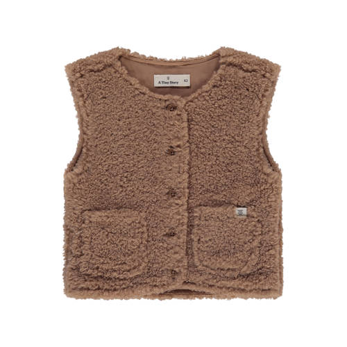A Tiny Story teddy gilet bruin Effen - maat 68 | Gilet van A Tiny Story afbeelding