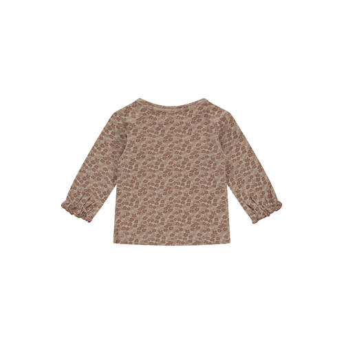 A Tiny Story gebloemde longsleeve bruin Jongens Stretchkatoen Ronde hals - maat 74 afbeelding