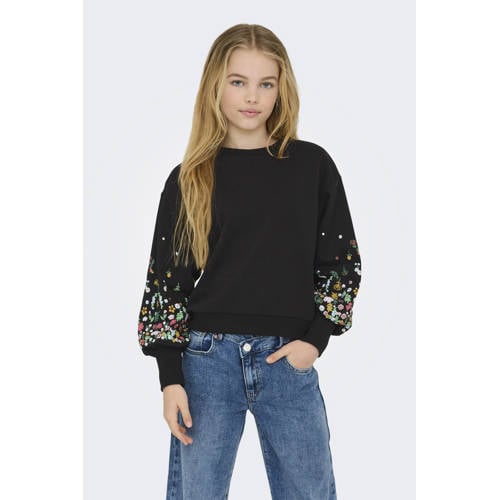 KIDS ONLY GIRL sweater zwart Bloemen - maat 122/128 afbeelding