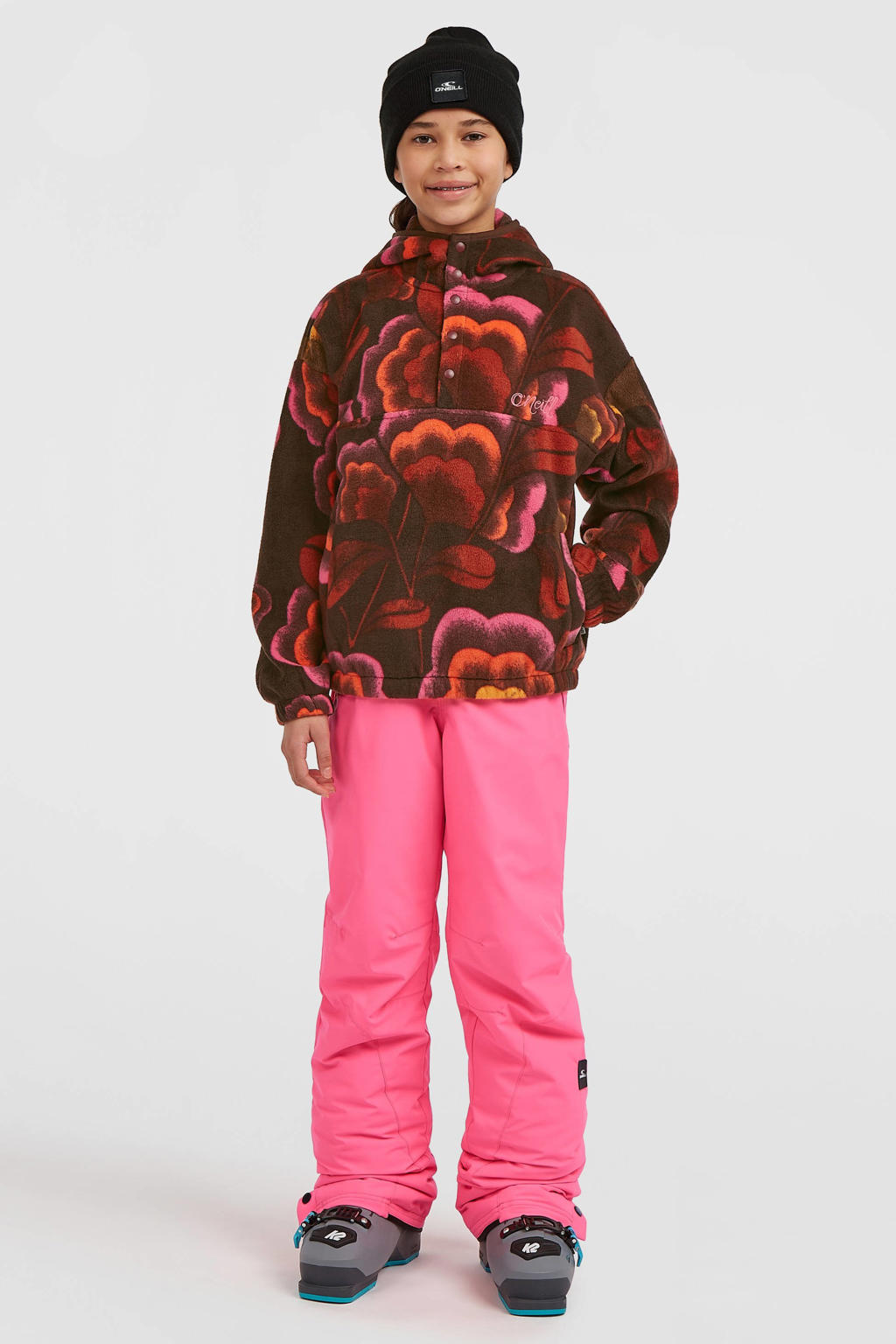 Bruin en roze meisjes O'Neill fleece sweater met lange mouwen en capuchon