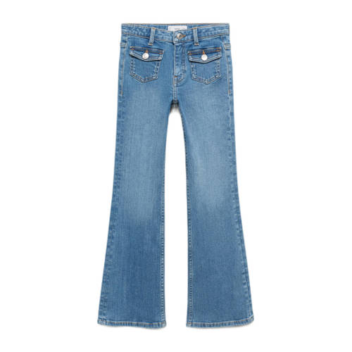 Mango Kids flared jeans medium blue denim Blauw Effen - maat 140 afbeelding