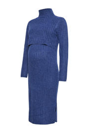 thumbnail: MAMALICIOUS zwangerschaps- en voedings jurk met col fijn gebreid blauw
