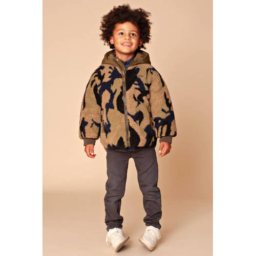 Stains&Stories reversible teddy winterjas groen/beige Jongens Polyester Capuchon - maat 104 afbeelding