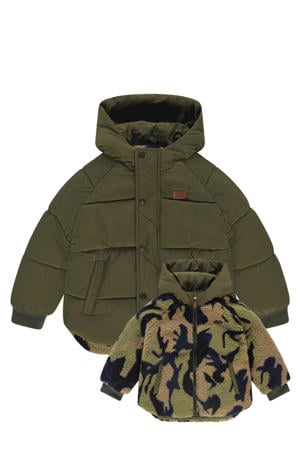 reversible teddy winterjas groen/beige
