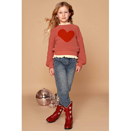 Stains&Stories regular waist regular fit jeans met hartjes medium blue denim Blauw Meisjes Stretchdenim - maat 98 afbeelding