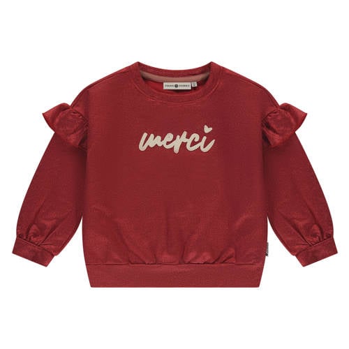 Stains&Stories sweater rood met glitter Printopdruk - maat 140 afbeelding