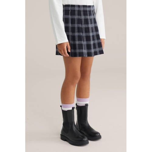 WE Fashion skort donkerblauw Rok Meisjes Polyester Ruit