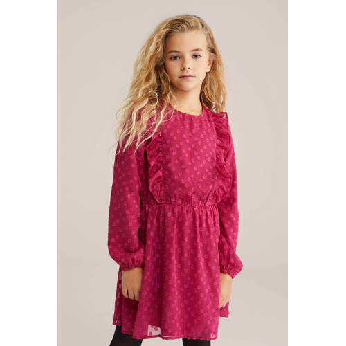 WE Fashion midi jurk met stippen roze Meisjes Polyester Ronde hals Stip - maat 170/176 afbeelding