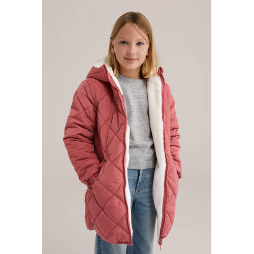 WE Fashion reversible jas winter roze Meisjes Polyester Capuchon Meerkleurig - maat 110/116 afbeelding