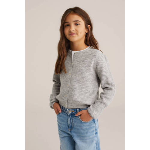 WE Fashion vest grijs melange gebreid Meisjes Polyester Ronde hals Effen - maat 170/176 afbeelding