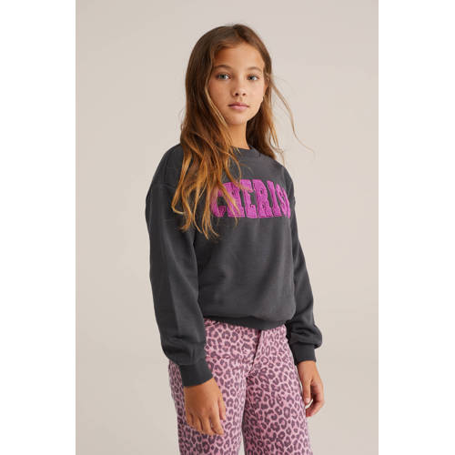 WE Fashion sweater antraciet Grijs Tekst - maat 134/140 afbeelding