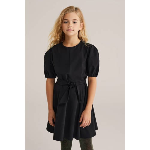 WE Fashion jurk zwart Meisjes Polyester Ronde hals Effen - maat 98/104 afbeelding