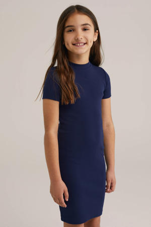 t-shirtjurk rib gebreid marine