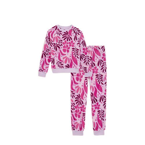 WE Fashion pyjamaset fleece lila Paars All over print - maat 158/164 afbeelding