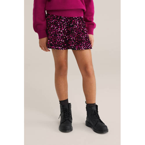 WE Fashion korte rok met pailletten roze Meisjes Polyester Effen - maat 134/140 afbeelding