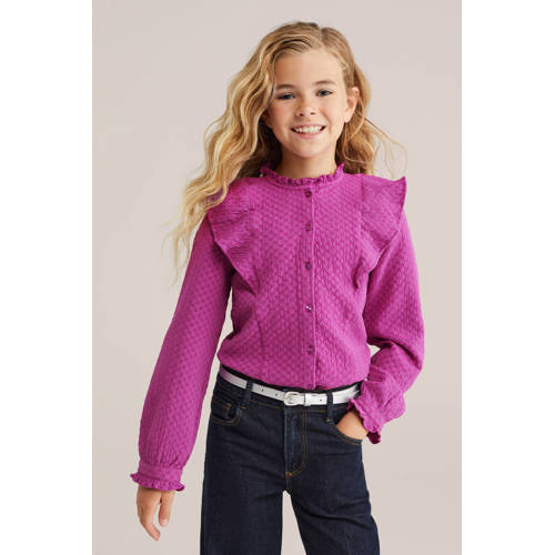 WE Fashion blouse roze Meisjes Polyester Ronde hals Effen - maat 134/140 afbeelding