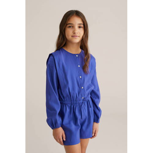 WE Fashion playsuitblauw Meisjes Viscose Ronde hals Effen - maat 122/128 afbeelding