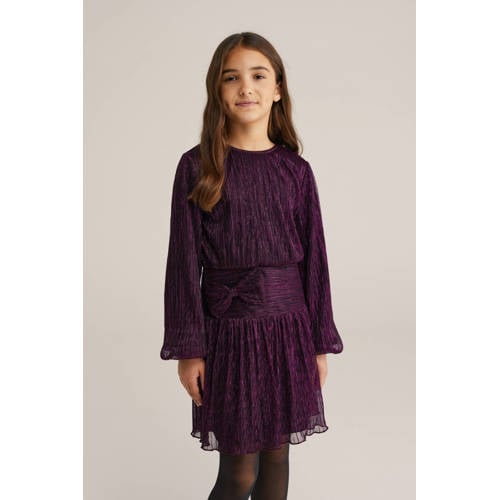 WE Fashion midi jurk paars Meisjes Polyester Ronde hals Effen
