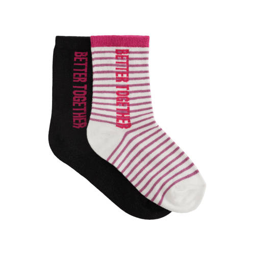 WE Fashion sokken - 2 paar roze/zwart/wit Meisjes Stretchkatoen Streep - maat 31/34 afbeelding