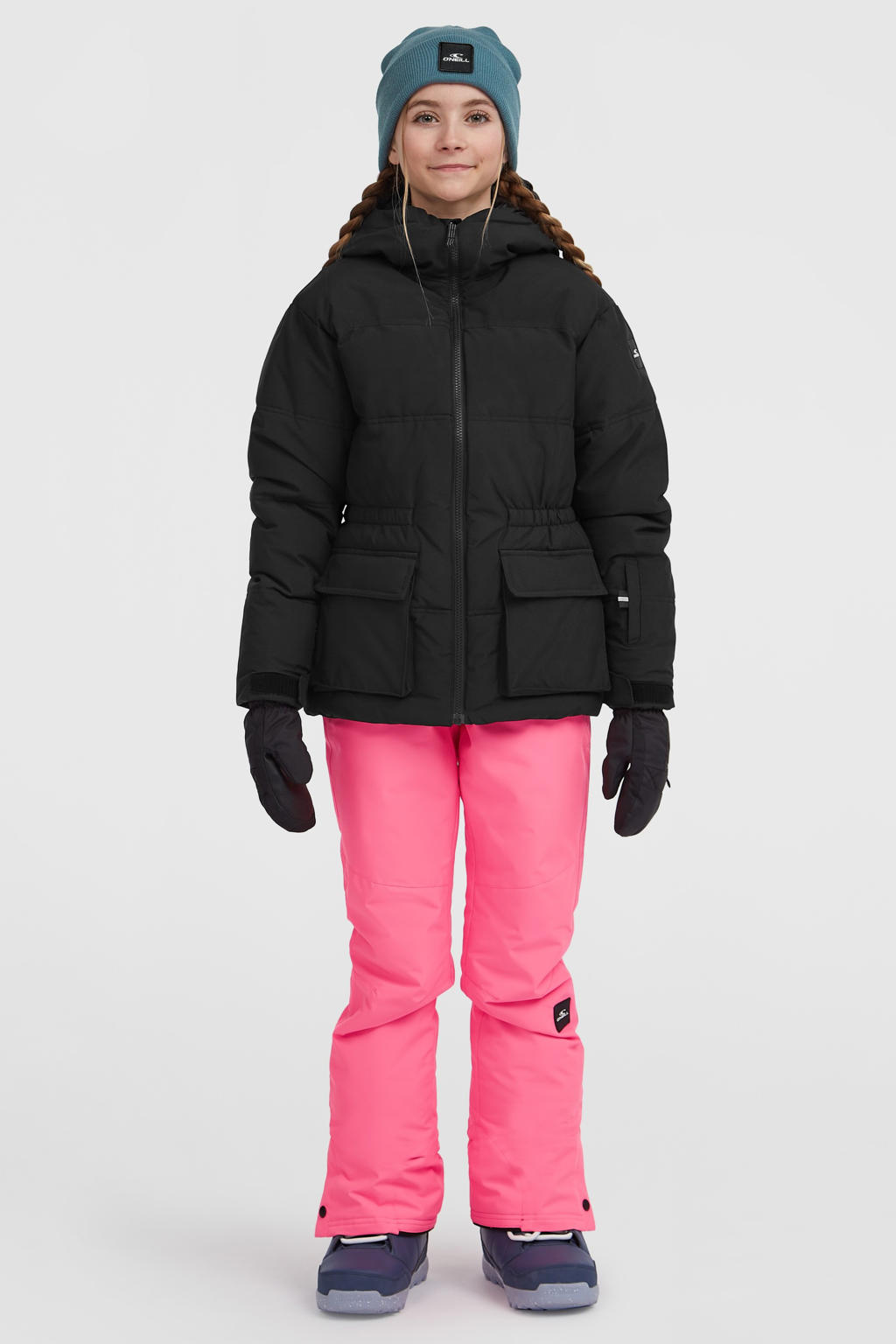 Zwarte meisjes O'Neill ski-jas FWC'Cruz Puffer van polyester met effen, capuchon en ritssluiting