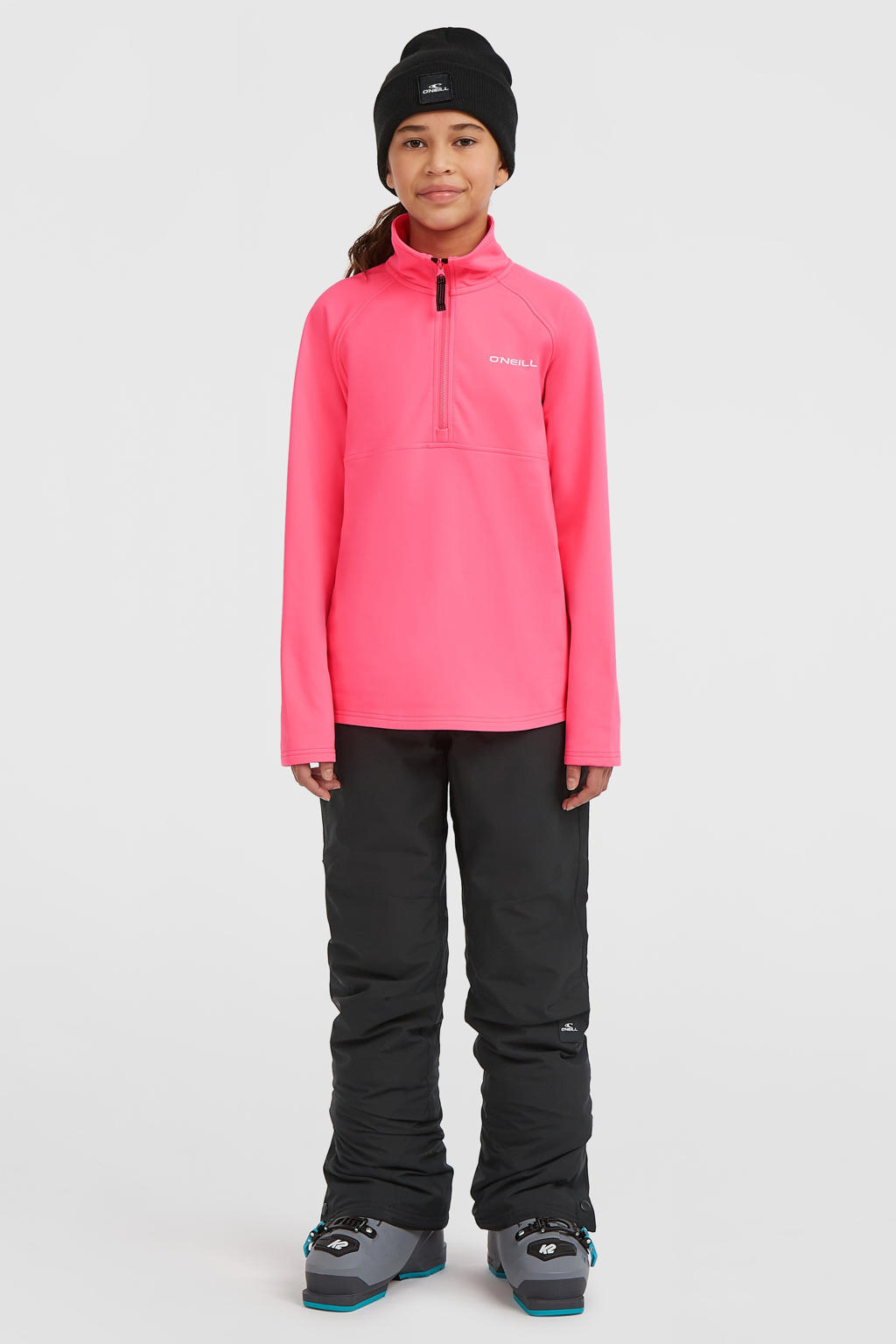 Roze meisjes O'Neill fleece skipully FWC'Cruz van polyester met effen, lange mouwen en halve rits