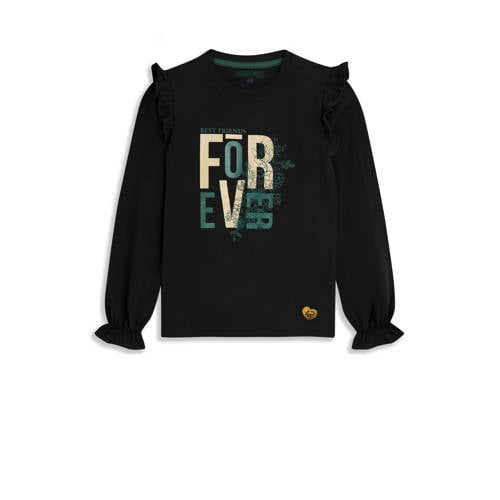 4PRESIDENT longsleeve zwart Meisjes Stretchkatoen Ronde hals Tekst - maat 164 afbeelding