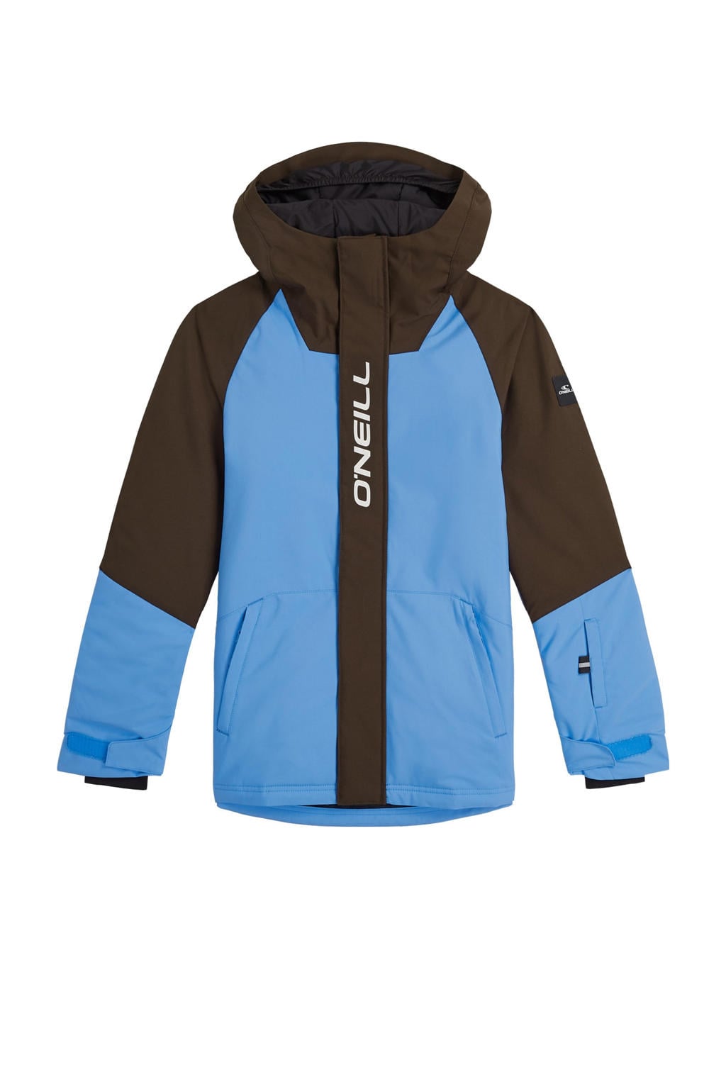 Blauw en zwarte meisjes O'Neill ski-jas FWC'Play van polyester met effen, capuchon en rits met windvanger