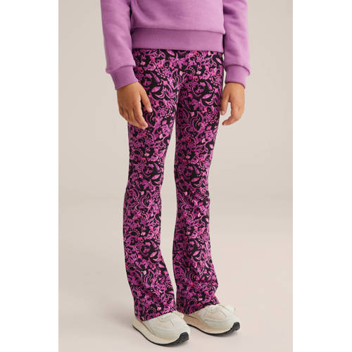 WE Fashion flared broek donkerpaars Meisjes Viscose All over print - maat 116 afbeelding