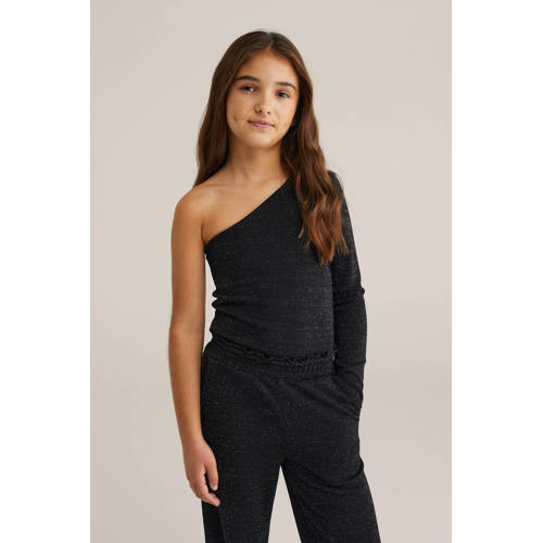 WE Fashion off shoulder top zwart met glitter Effen - maat 158/164 afbeelding