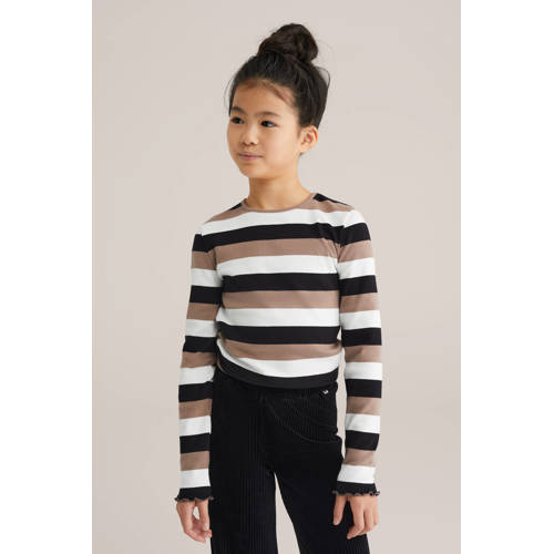 WE Fashion longsleeve bruin rib gebreid Meisjes Stretchkatoen Ronde hals - maat 122/128 afbeelding