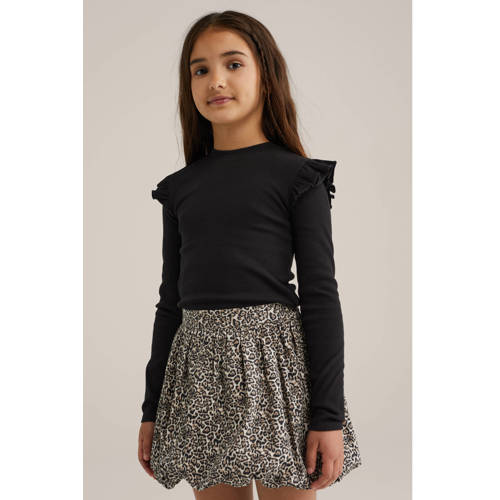 WE Fashion longsleeve zwart rib gebreid Meisjes Stretchkatoen Ronde hals - maat 170/176 afbeelding