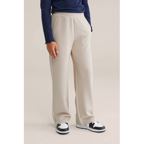 WE Fashion straight fit broek beige Meisjes Polyester Effen - maat 128 afbeelding