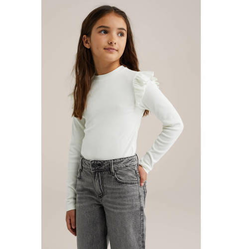 WE Fashion longsleeve rib gebreid wit Meisjes Stretchkatoen Ronde hals - maat 170/176 afbeelding