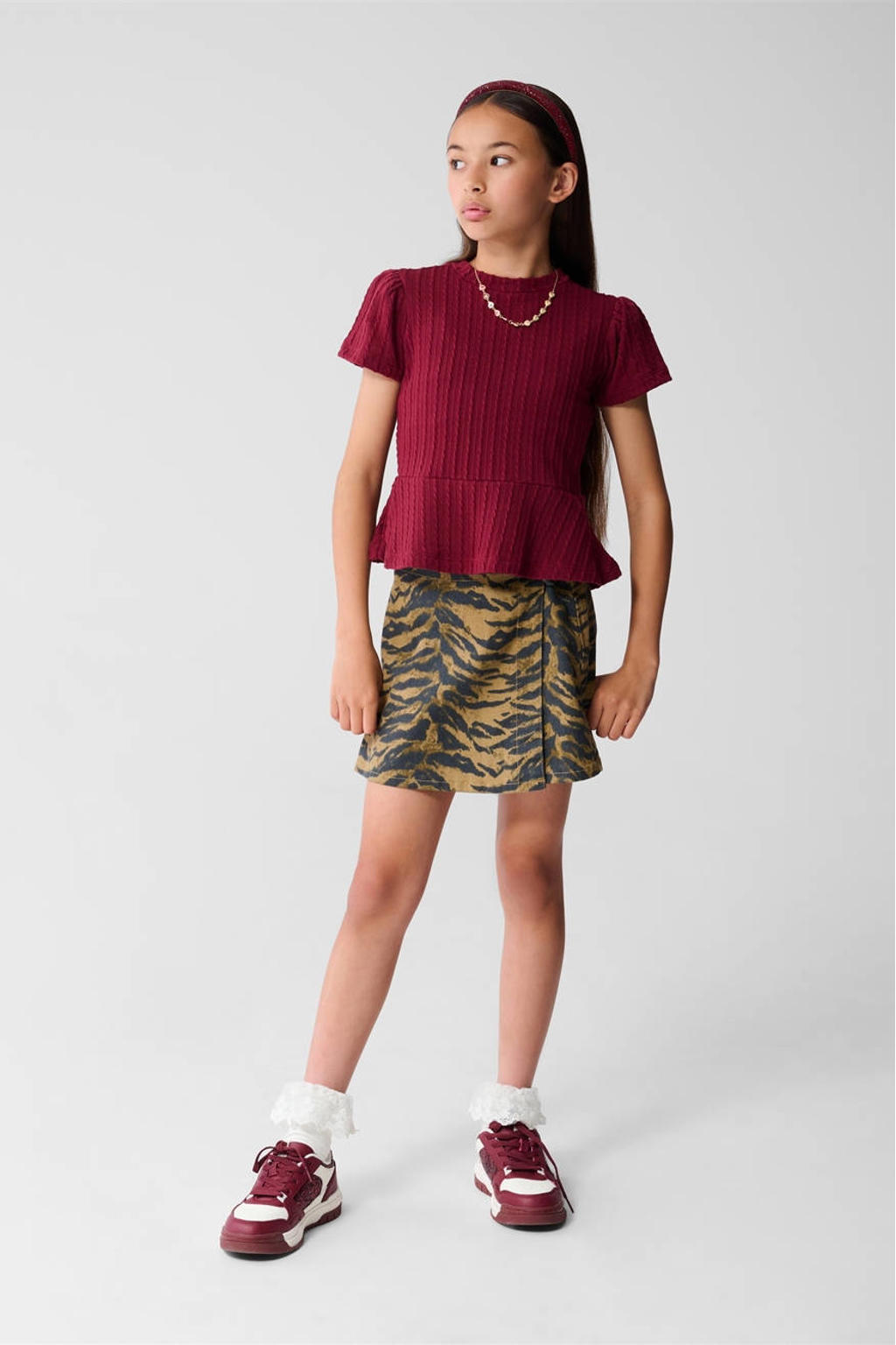 Donkerrode meisjes Shoeby top van polyester met effen, korte mouwen en ronde hals
