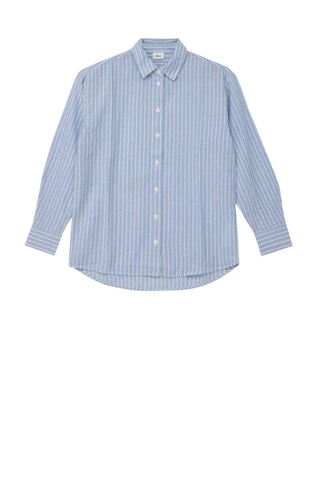 Blauw en witte meisjes s.Oliver blouse van katoen met strepenprint, lange mouwen, klassieke kraag en knoopsluiting