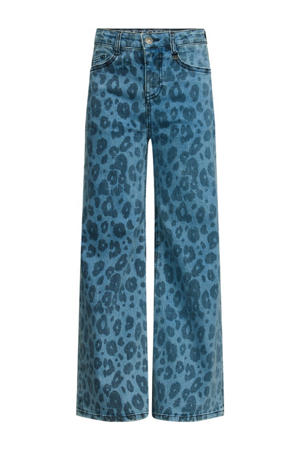 wide leg jeans met panterprint medium blue denim