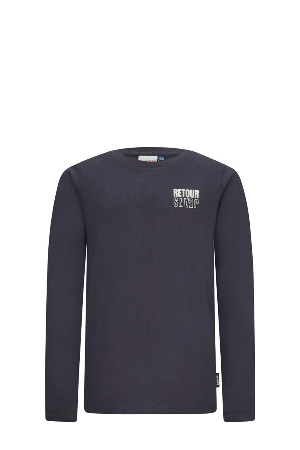 Grijze jongens Retour Jeans longsleeve van katoen met backprint, lange mouwen en ronde hals