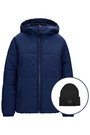 gewatteerde jas donkerblauw + muts
