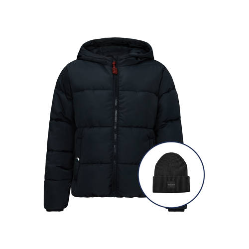 Retour Jeans gewatteerde jas zwart + muts Meisjes Polyester Capuchon Effen