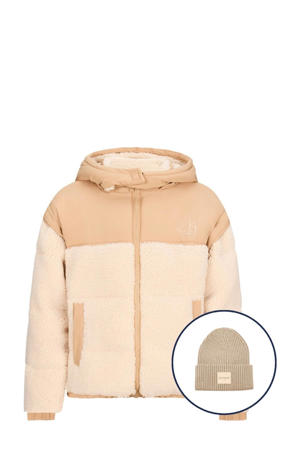 2-in-1 teddy jas beige/ecru + muts
