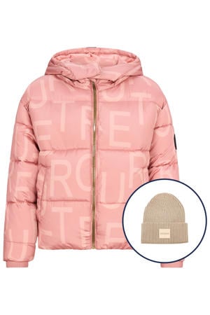 gewatteerde jas roze + muts