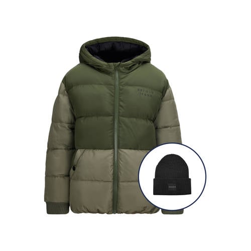 Retour Jeans gewatteerde jas donkergroen + muts Jongens Polyester Capuchon