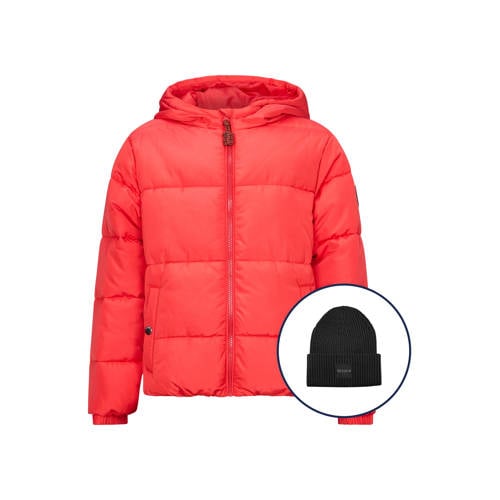 Retour Jeans gewatteerde jas rood + muts Meisjes Polyester Capuchon Effen