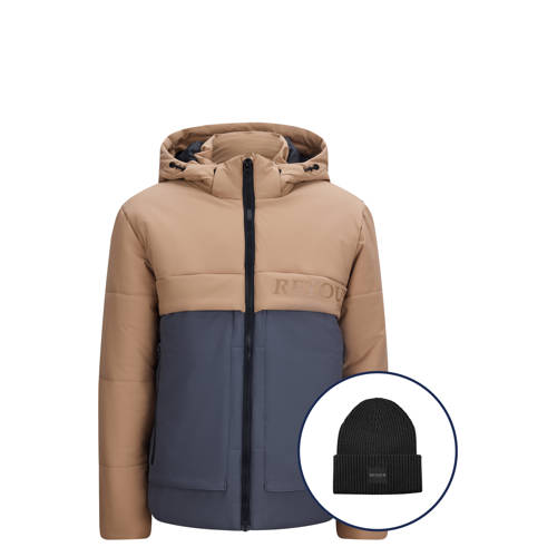 Retour Jeans gewatteerde jas beige + muts Jongens Polyester Capuchon Meerkleurig