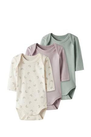 romper - offwhite/roze/groen (set van 3)
