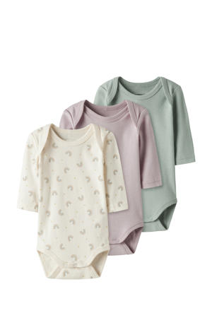 romper - offwhite/roze/groen (set van 3)