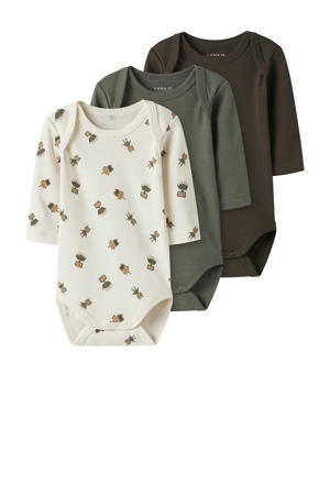romper NBMBODY - set van 3 beige/groen/bruin
